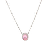 Silver Oval Pink Sapphire Cz Pendant With Chain